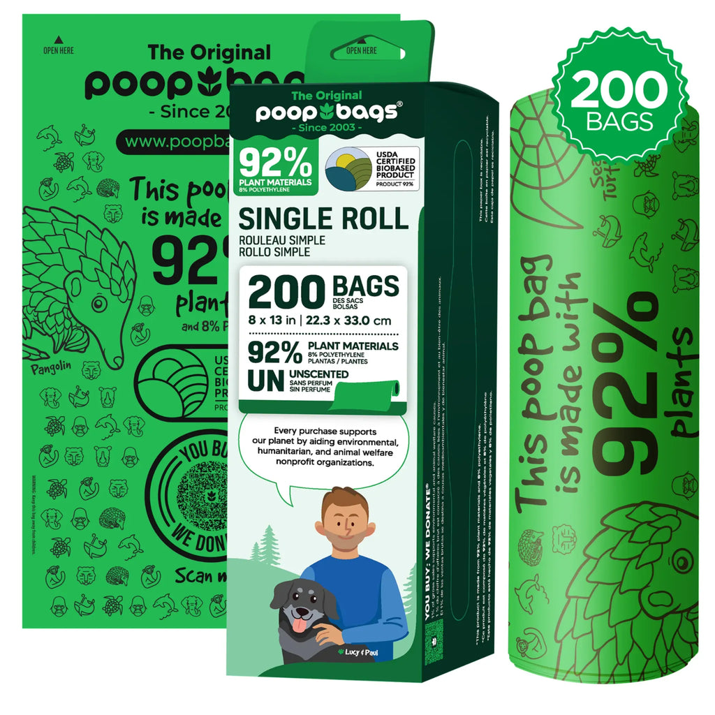 Compostable Single Bulk Roll Poop Bags | 200 Count | The Original Poop Bags