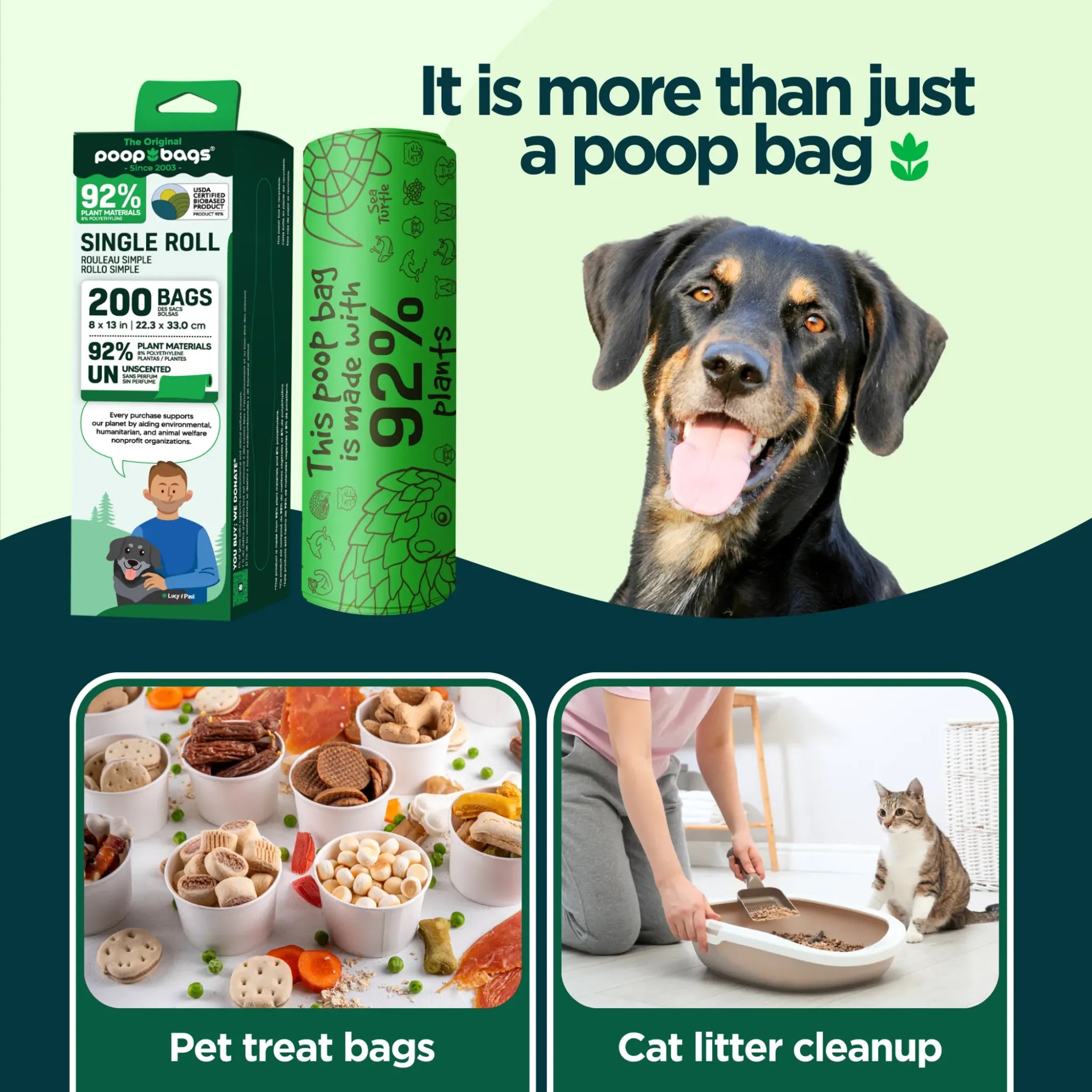 Compostable Single Bulk Roll Poop Bags | 200 Count | The Original Poop Bags