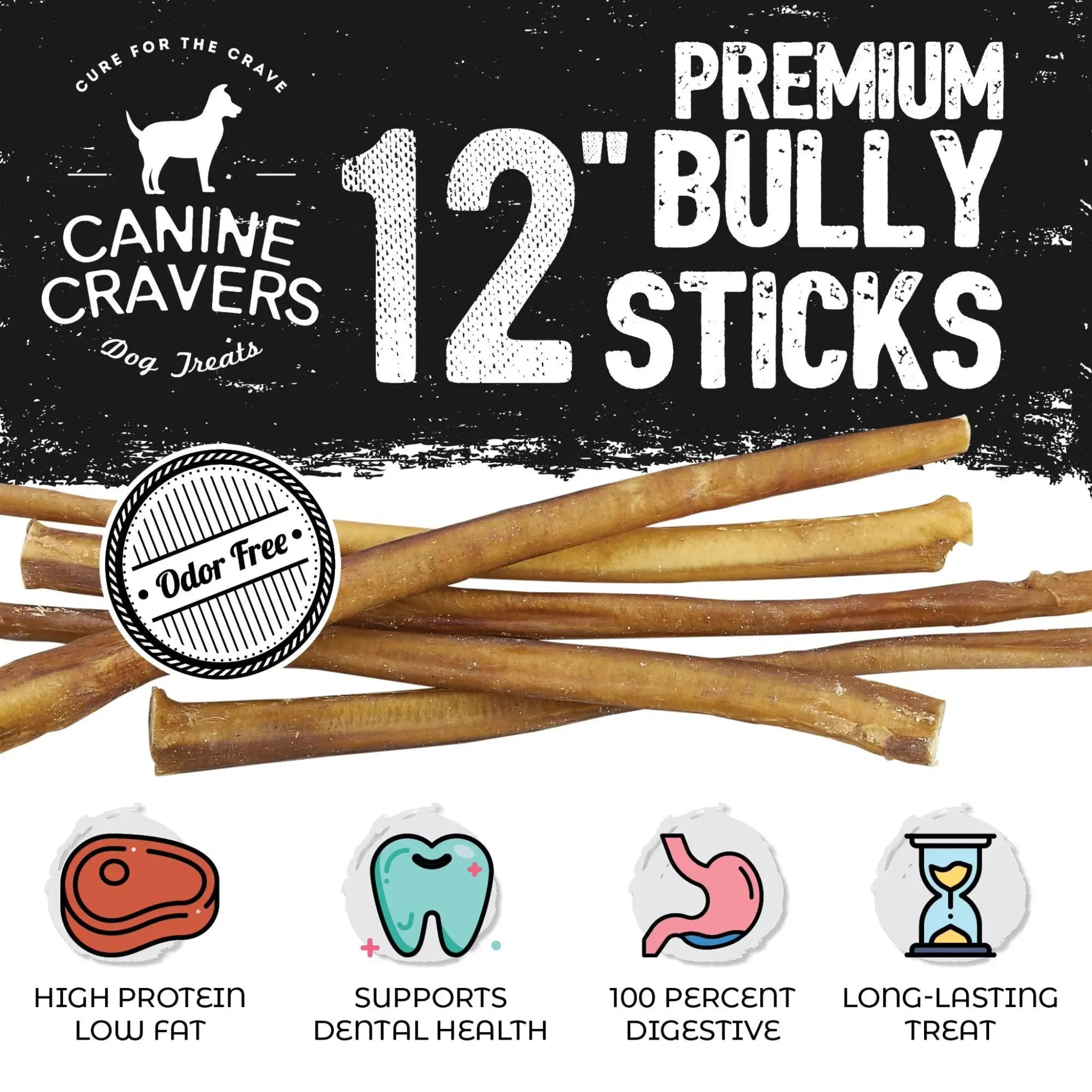 Premium Beef Bully Stick | Odor‑Free, Thick‑Cut | Canine Cravers