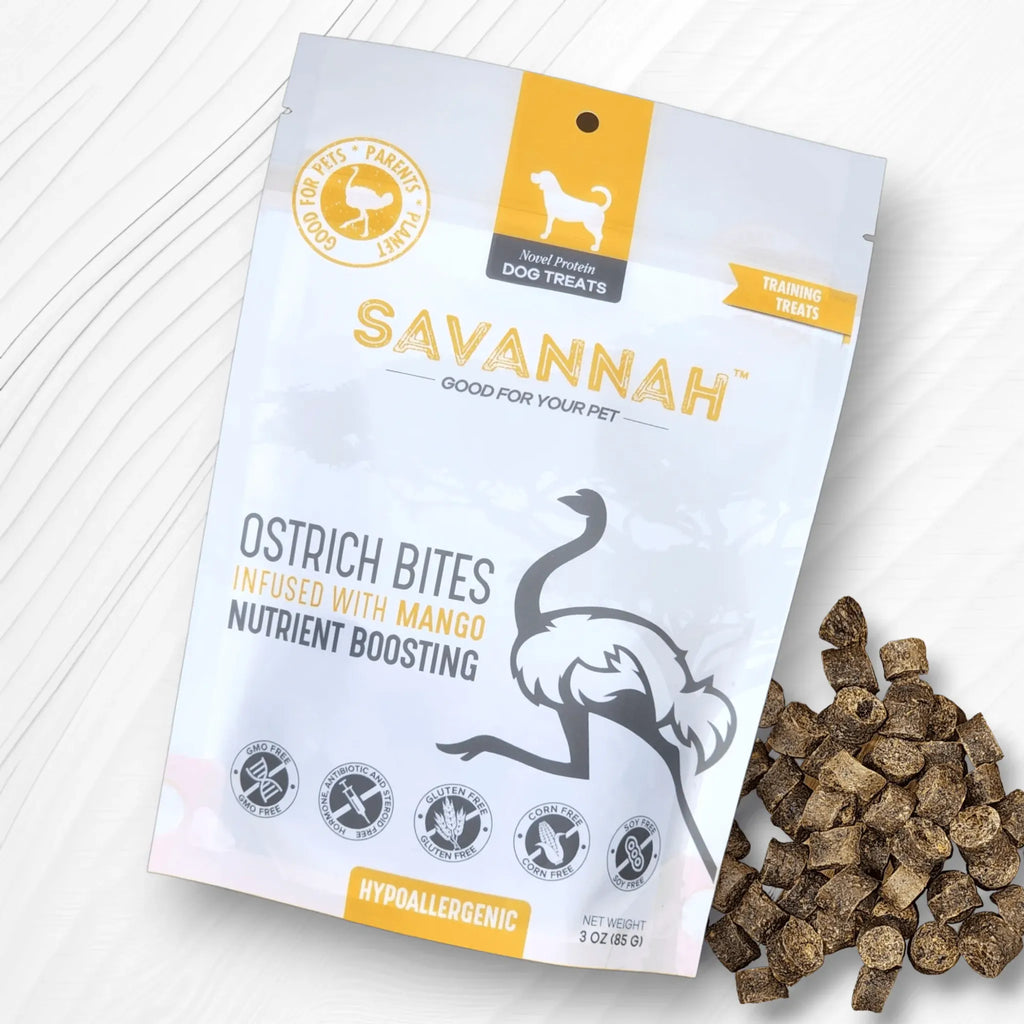 Ostrich Bites with Mango – Tropical, Nutrient‑Rich Treats | Savannah Pet Food