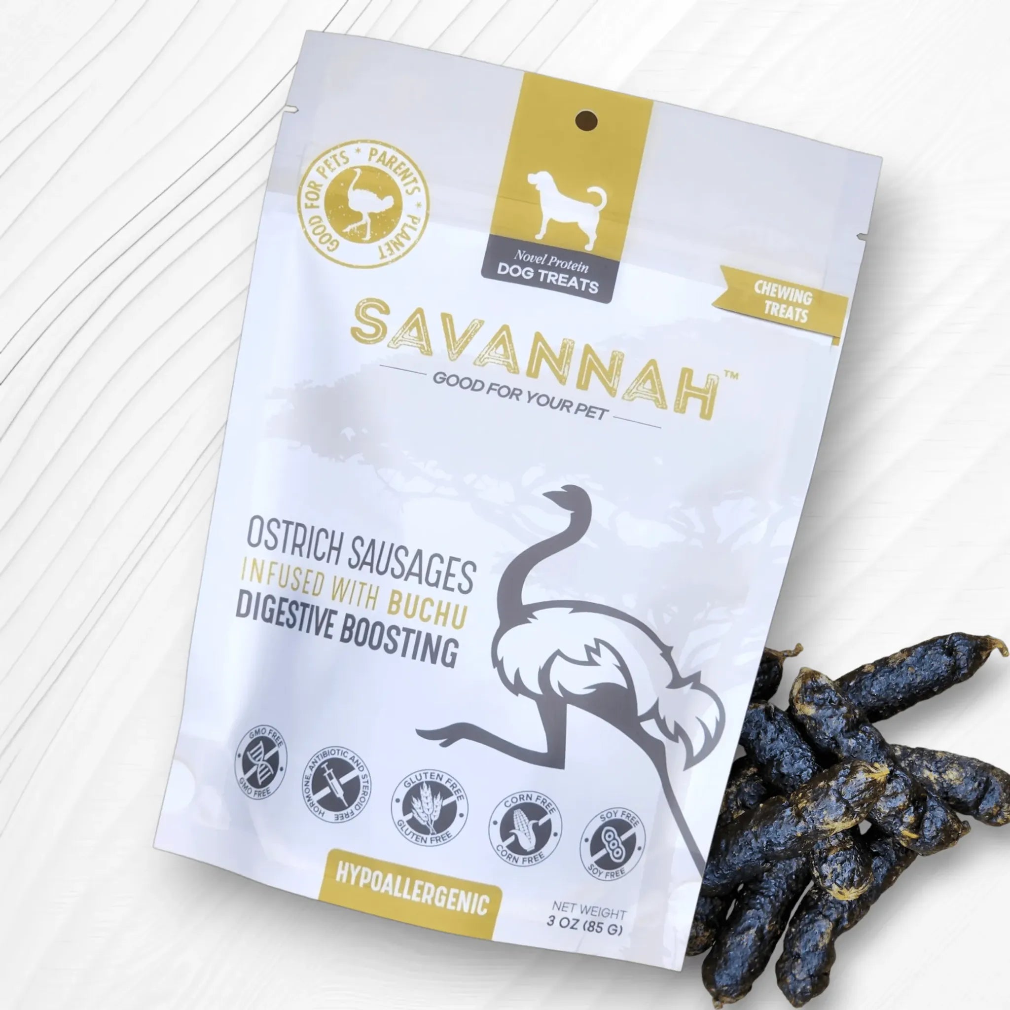 Ostrich Sausages with Buchu | Hypoallergenic Digestive‑Support Treats | Savannah Pet Food