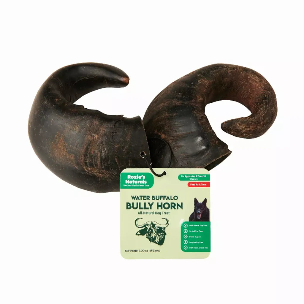 Water Buffalo Horn Dog Chews – 100% Natural, Long‑Lasting (2 Count, 15 oz) | Rozie’s Pet Supply