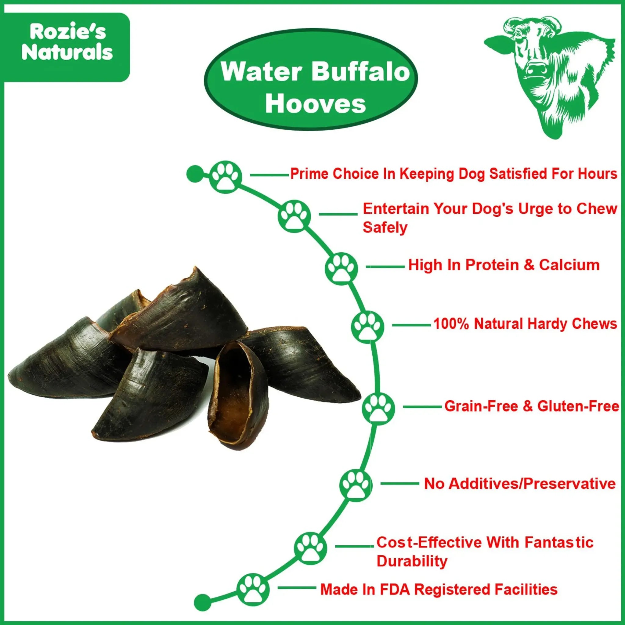 Water Buffalo Hooves (4 Count – 10 oz) | Rozie’s Pet Supply
