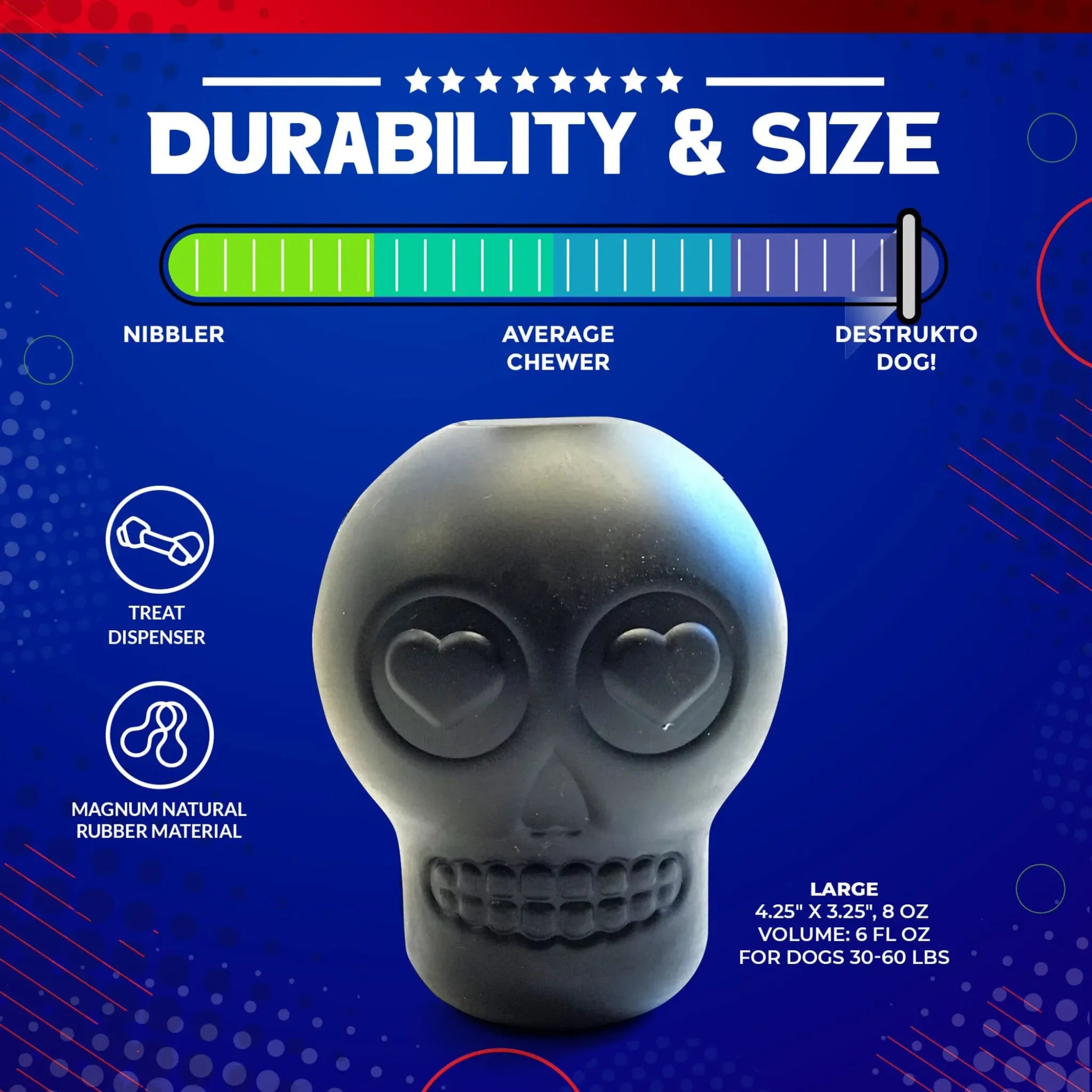Magnum Sugar Skull Dog Chew Toy & Treat Dispenser | SodaPup