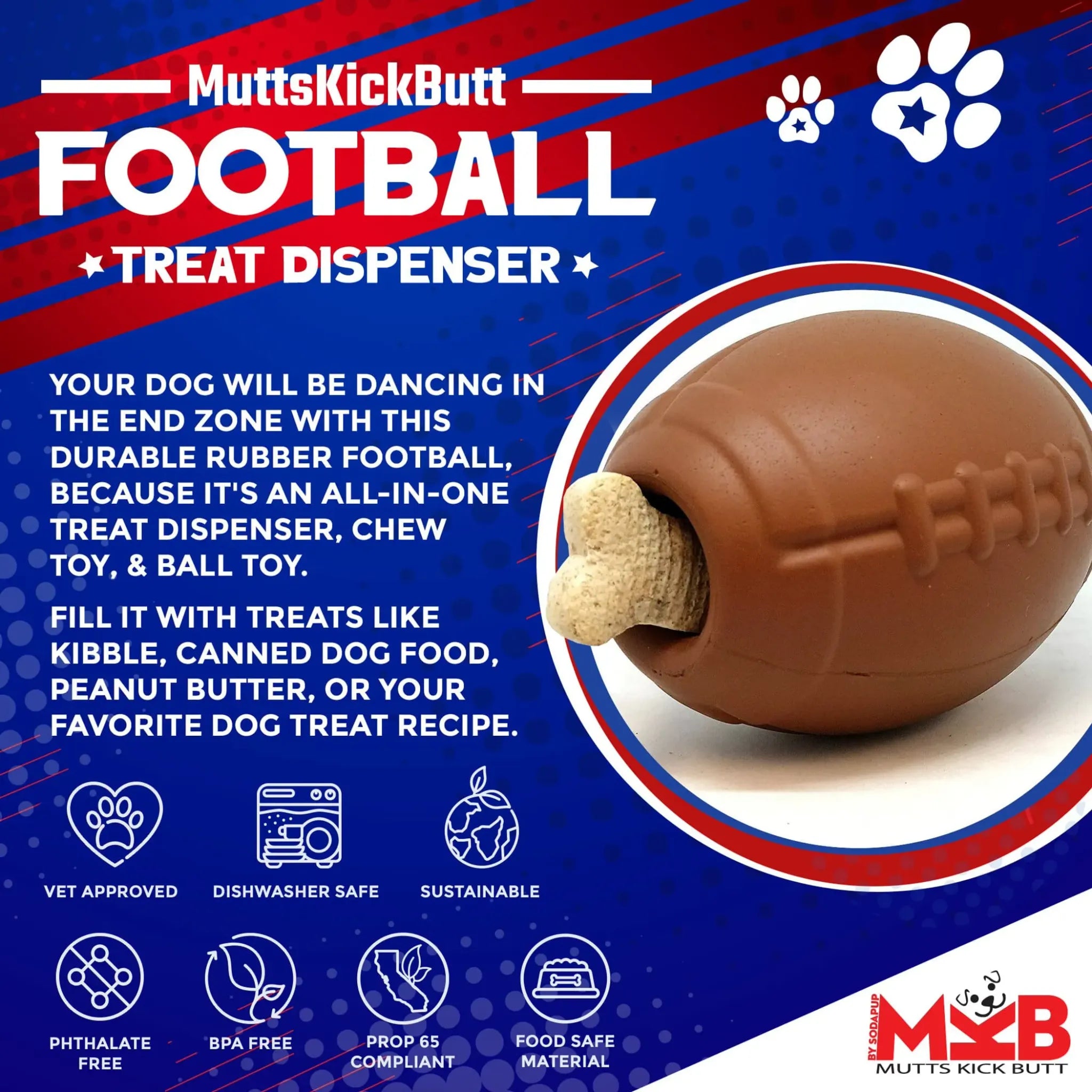 Football Dog Chew Toy & Treat Dispenser | SodaPup