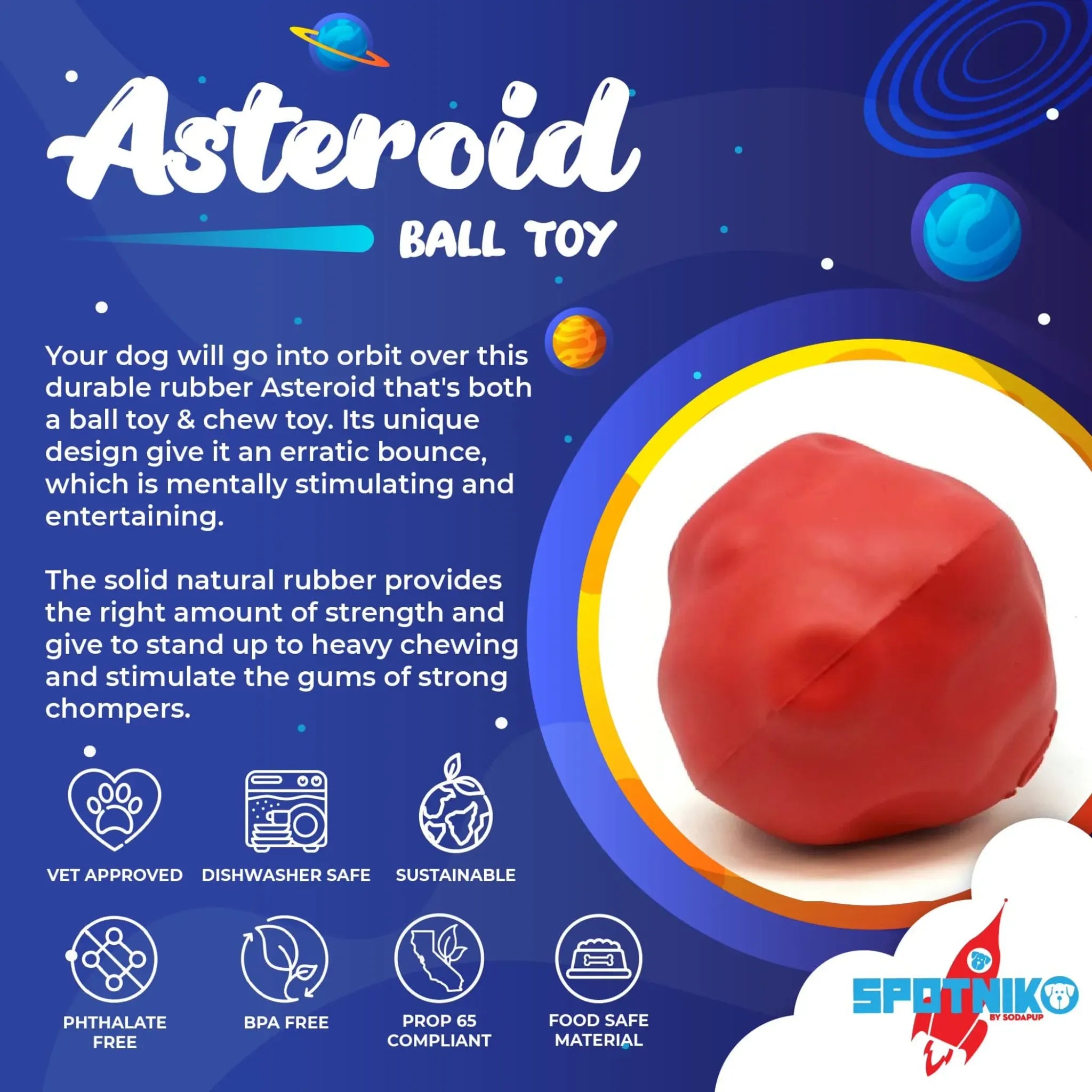 Asteroid Ultra‑Durable Rubber Chew & Retrieving Toy | SodaPup