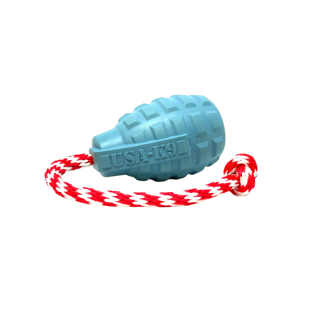 USA‑K9 Grenade Rubber Dog Toy | Chew, Tug & Treat Dispenser | SodaPup