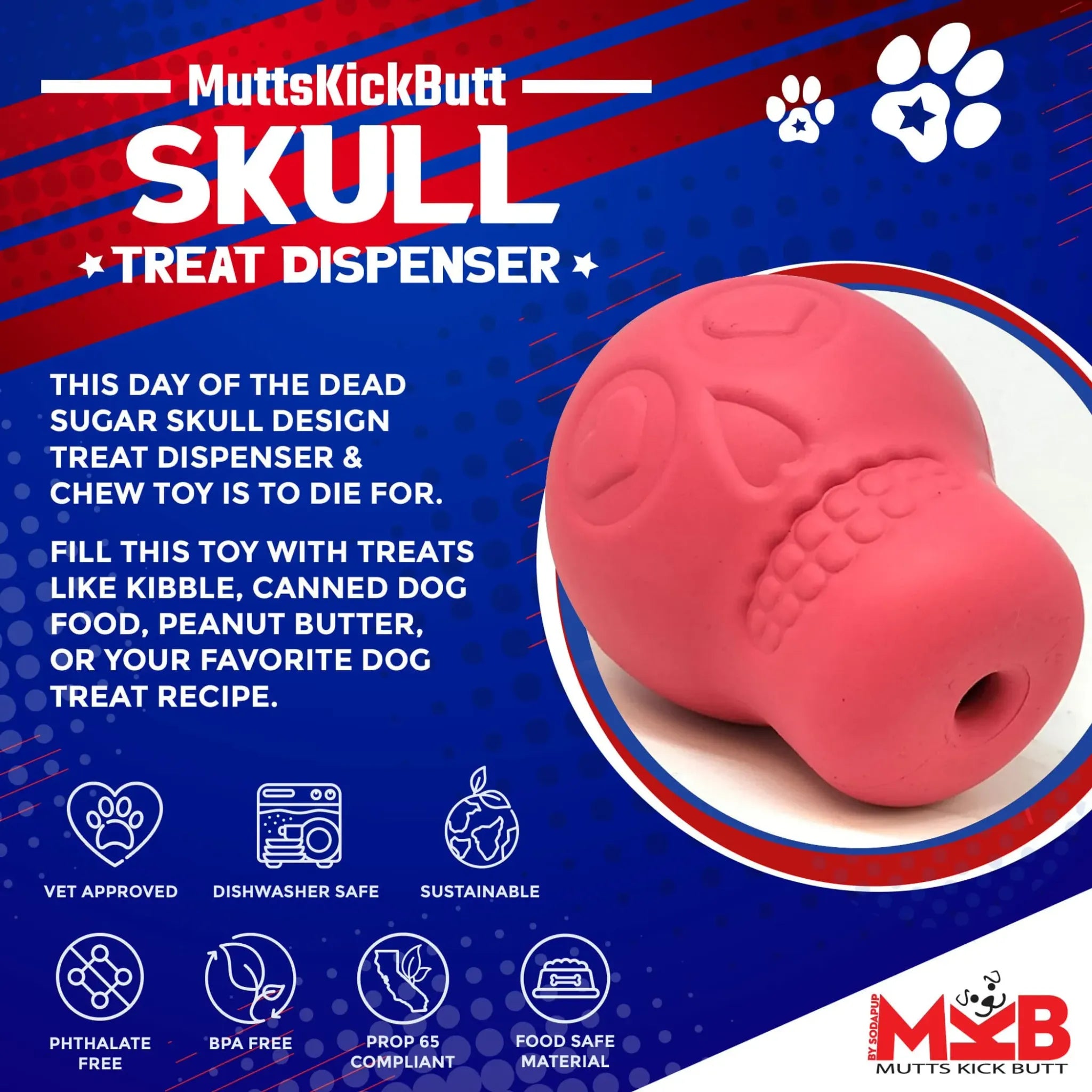 Sugar Skull Dog Chew Toy & Treat Dispenser | SodaPup