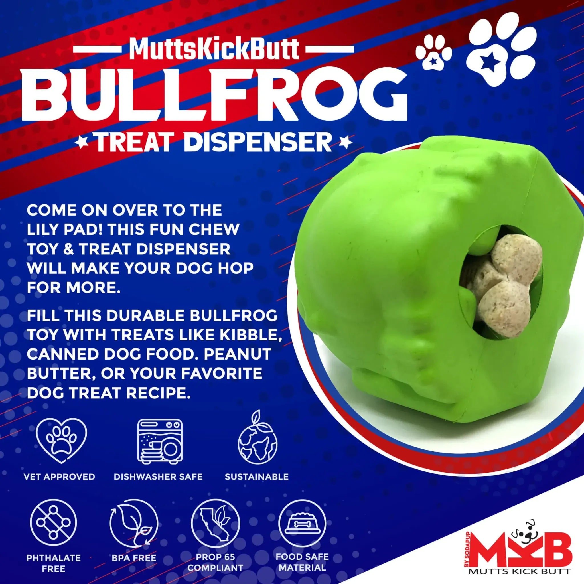 Bull Frog Dog Chew Toy & Treat Dispenser | SodaPup