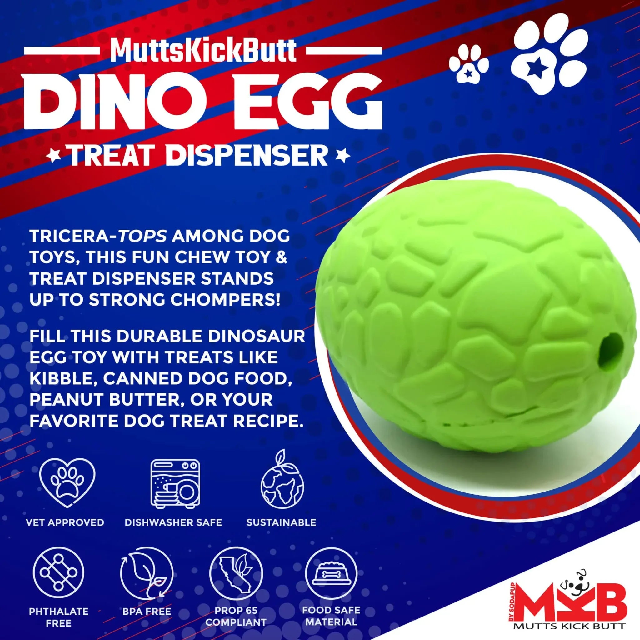 Dinosaur Egg Dog Chew Toy & Treat Dispenser | SodaPup