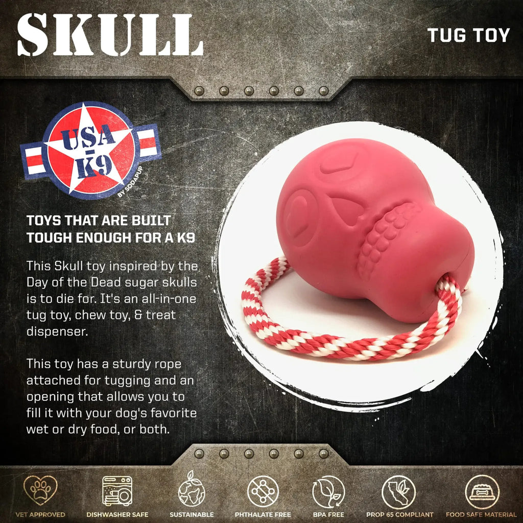 USA‑K9 Skull Dog Chew Toy & Treat Dispenser | SodaPup