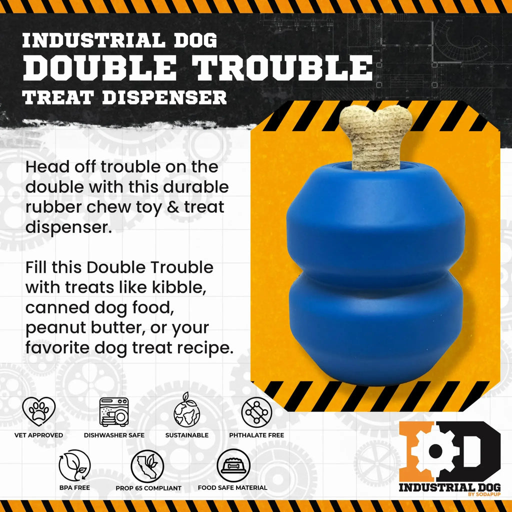 Double Trouble Dog Chew Toy & Dual‑Chamber Treat Dispenser | SodaPup