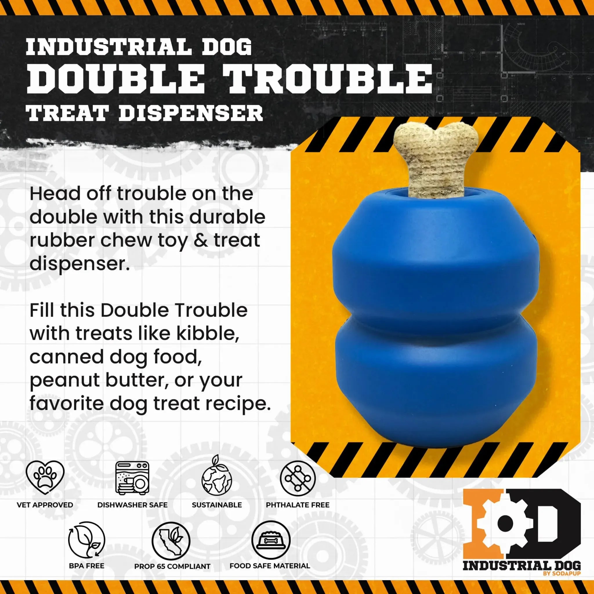Double Trouble Dog Chew Toy & Dual‑Chamber Treat Dispenser | SodaPup