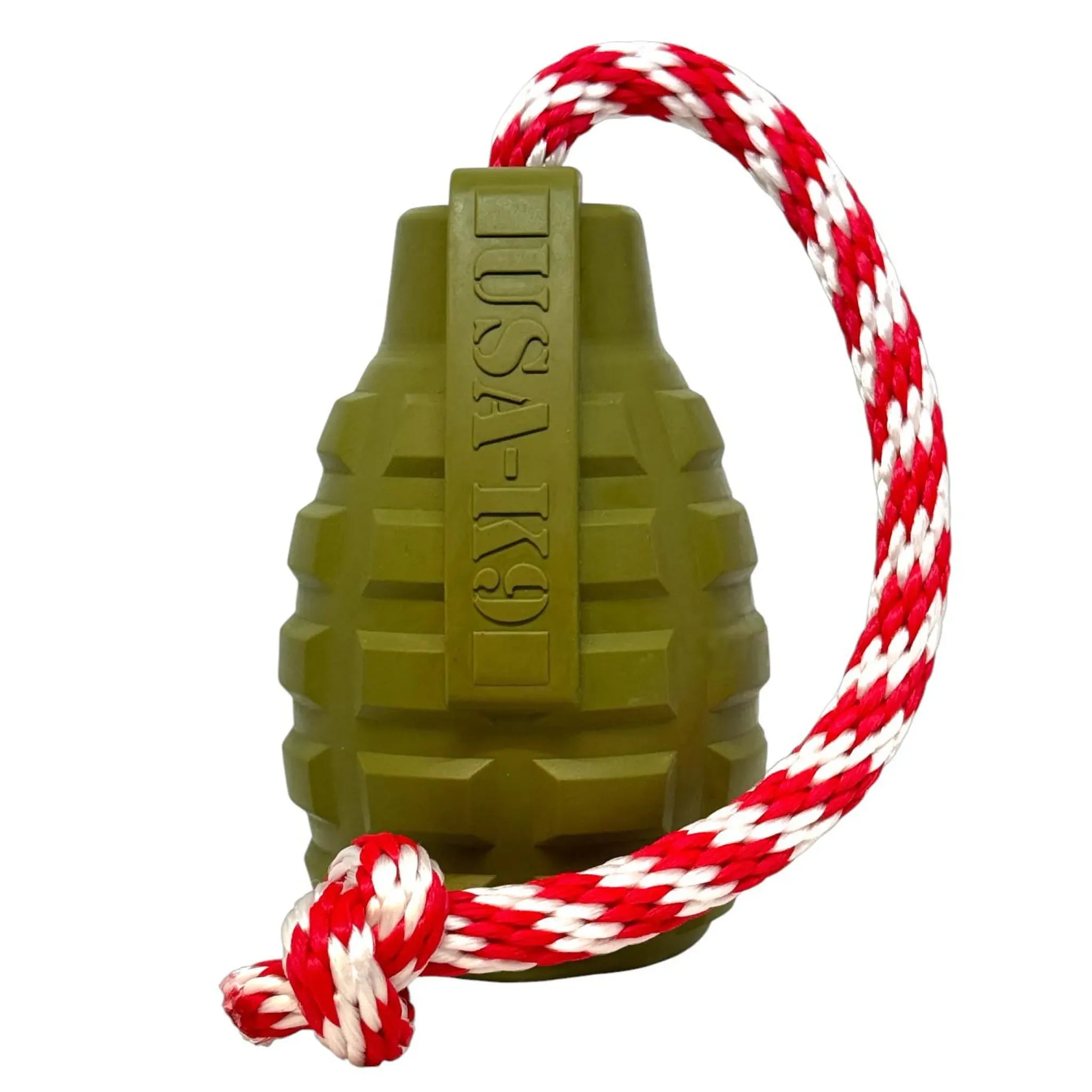 USA‑K9 Grenade Rubber Dog Toy | Chew, Tug & Treat Dispenser | SodaPup