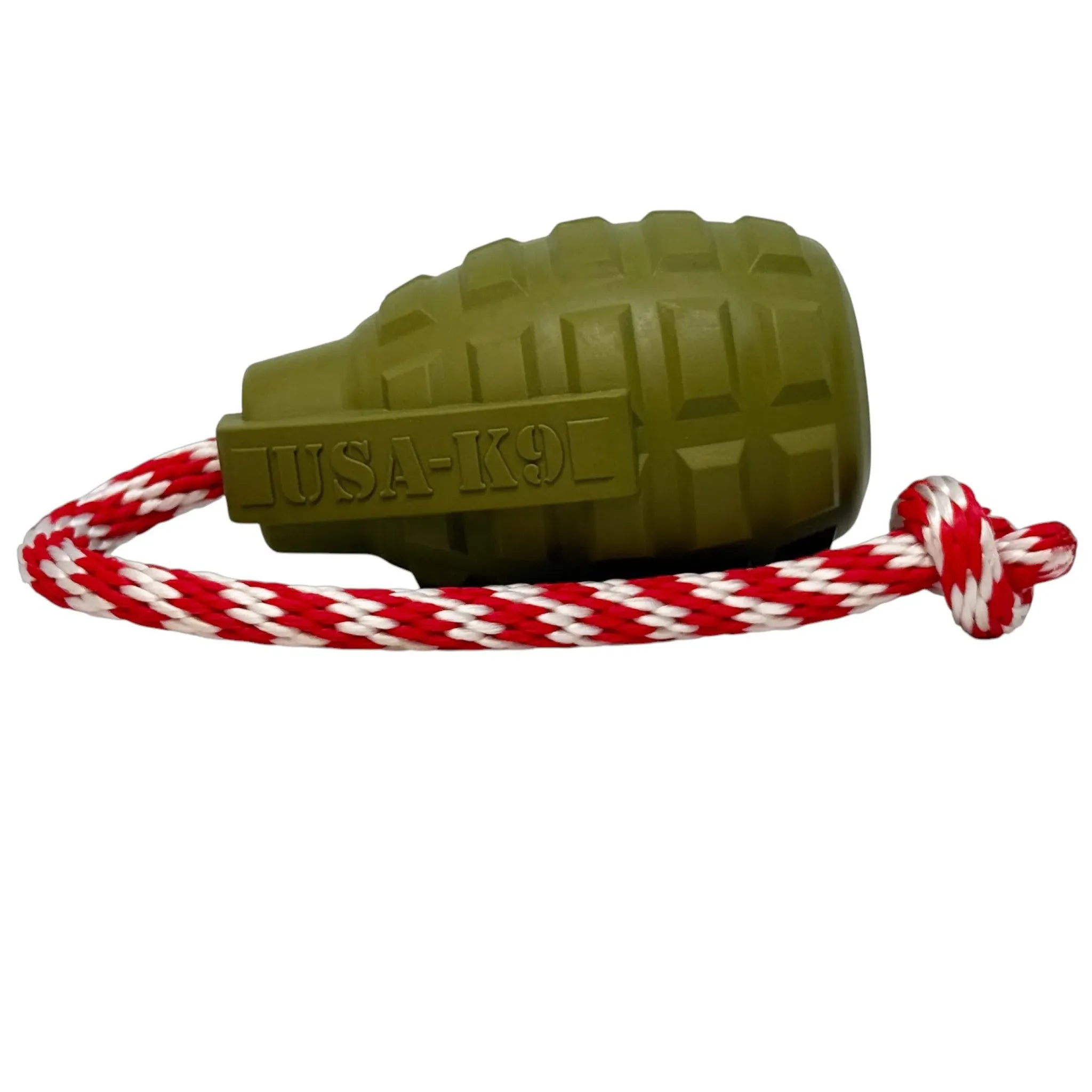 USA‑K9 Grenade Rubber Dog Toy | Chew, Tug & Treat Dispenser | SodaPup