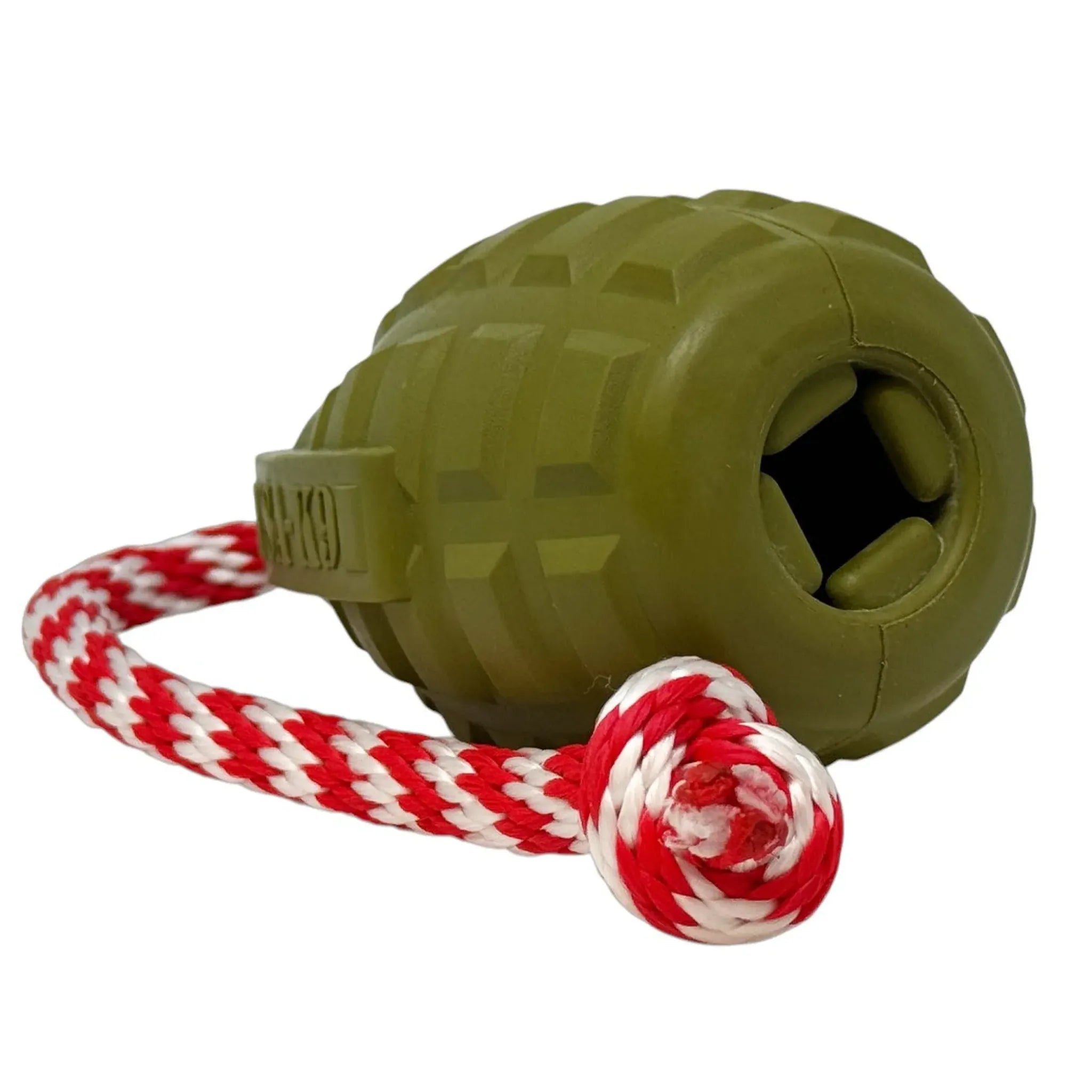 USA‑K9 Grenade Rubber Dog Toy | Chew, Tug & Treat Dispenser | SodaPup