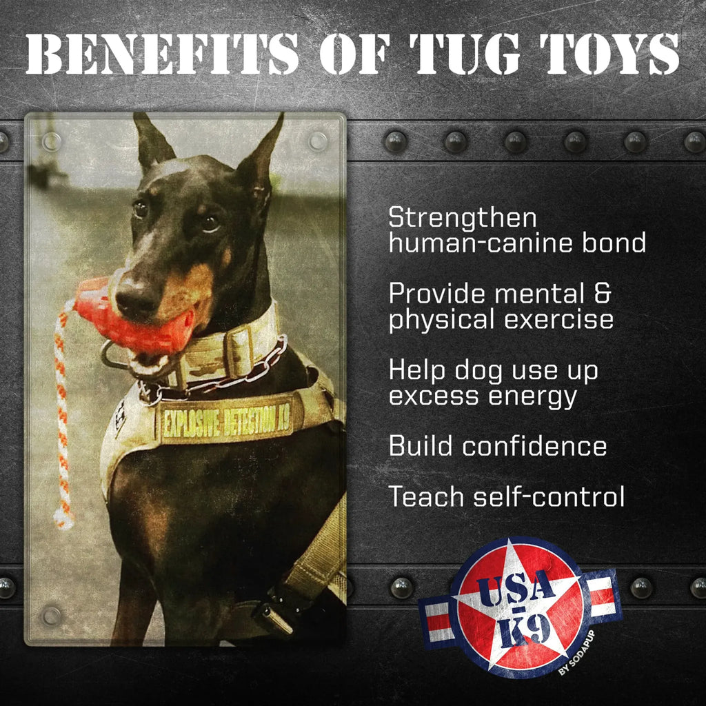 USA‑K9 Grenade Rubber Dog Toy | Chew, Tug & Treat Dispenser | SodaPup