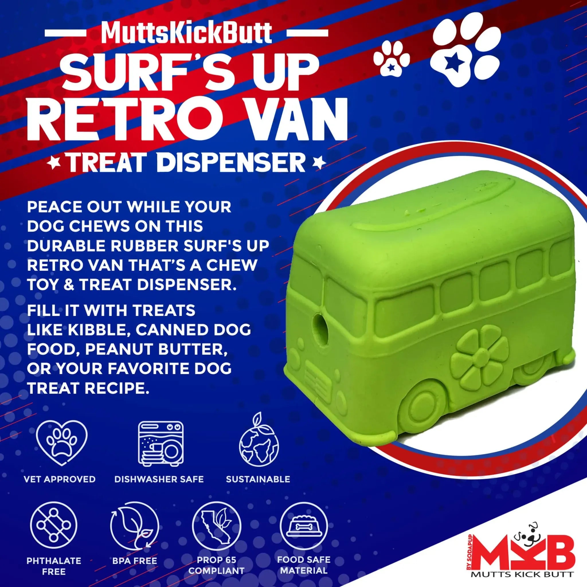 Surf’s Up! Retro Van Dog Chew Toy & Treat Dispenser | SodaPup