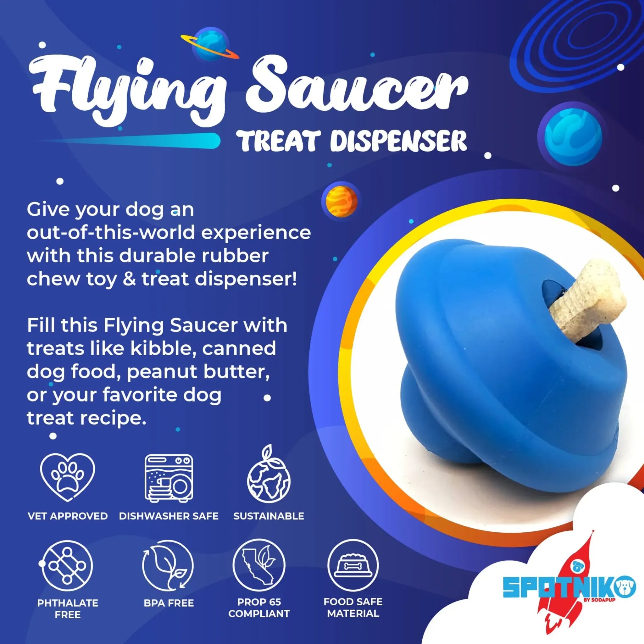Flying Saucer Dog Chew Toy & Treat Dispenser | SodaPup