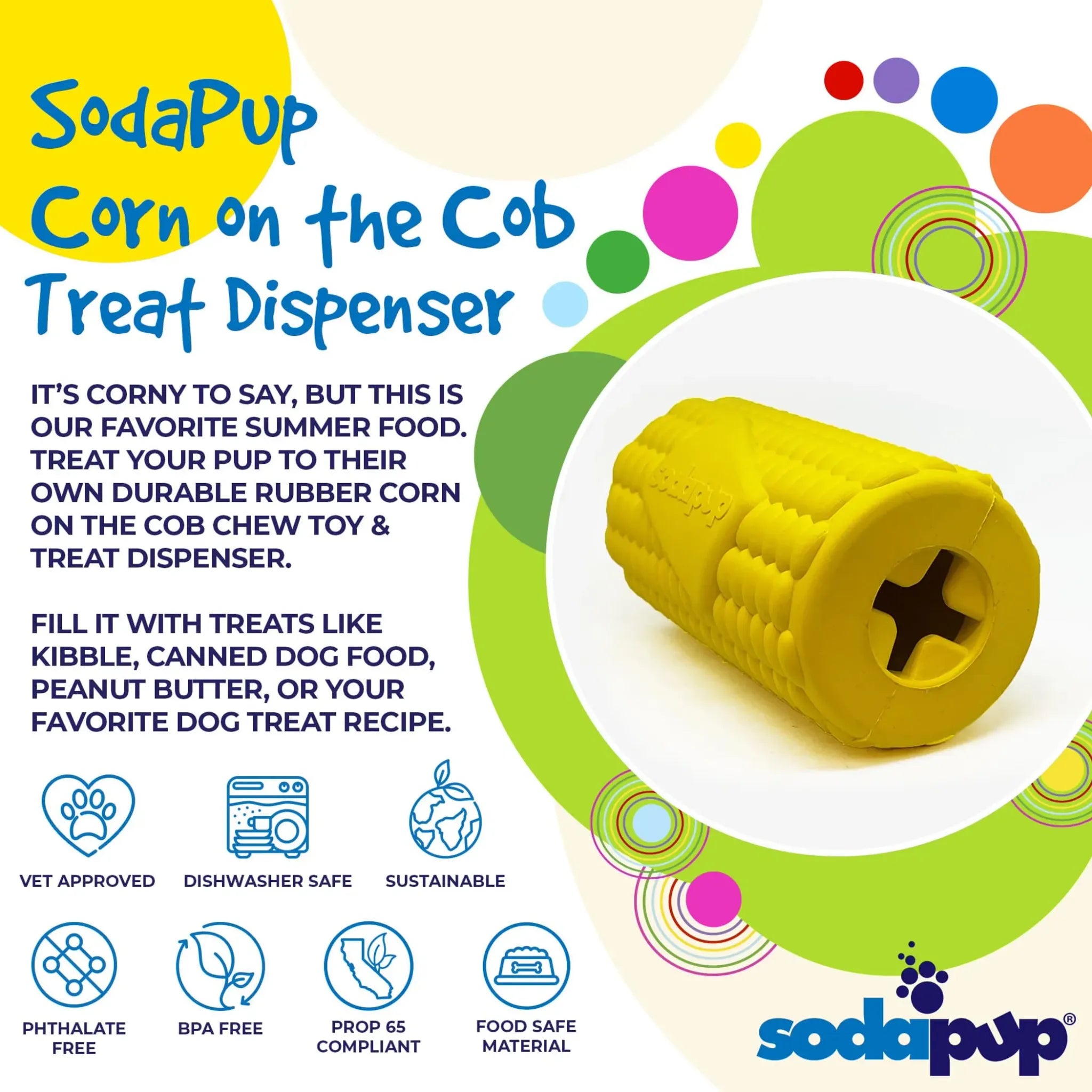 Corn on the Cob eDispenser Dog Chew Toy & Treat Dispenser | SodaPup