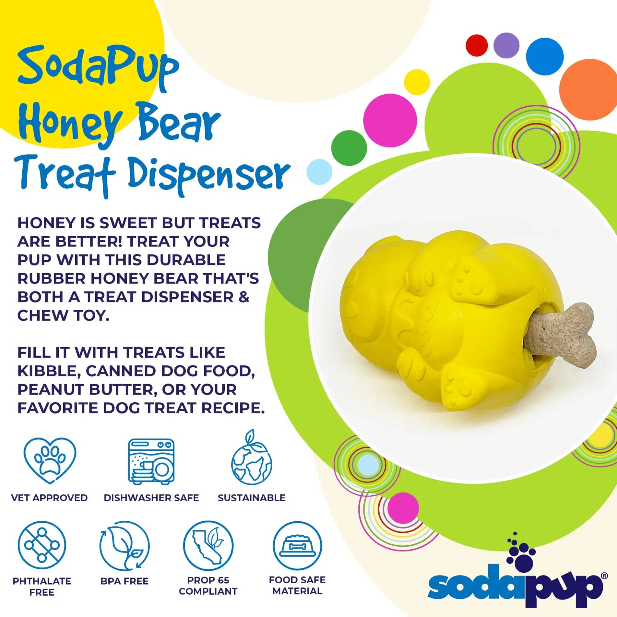 Honey Bear eDispenser Dog Chew Toy & Treat Dispenser | SodaPup