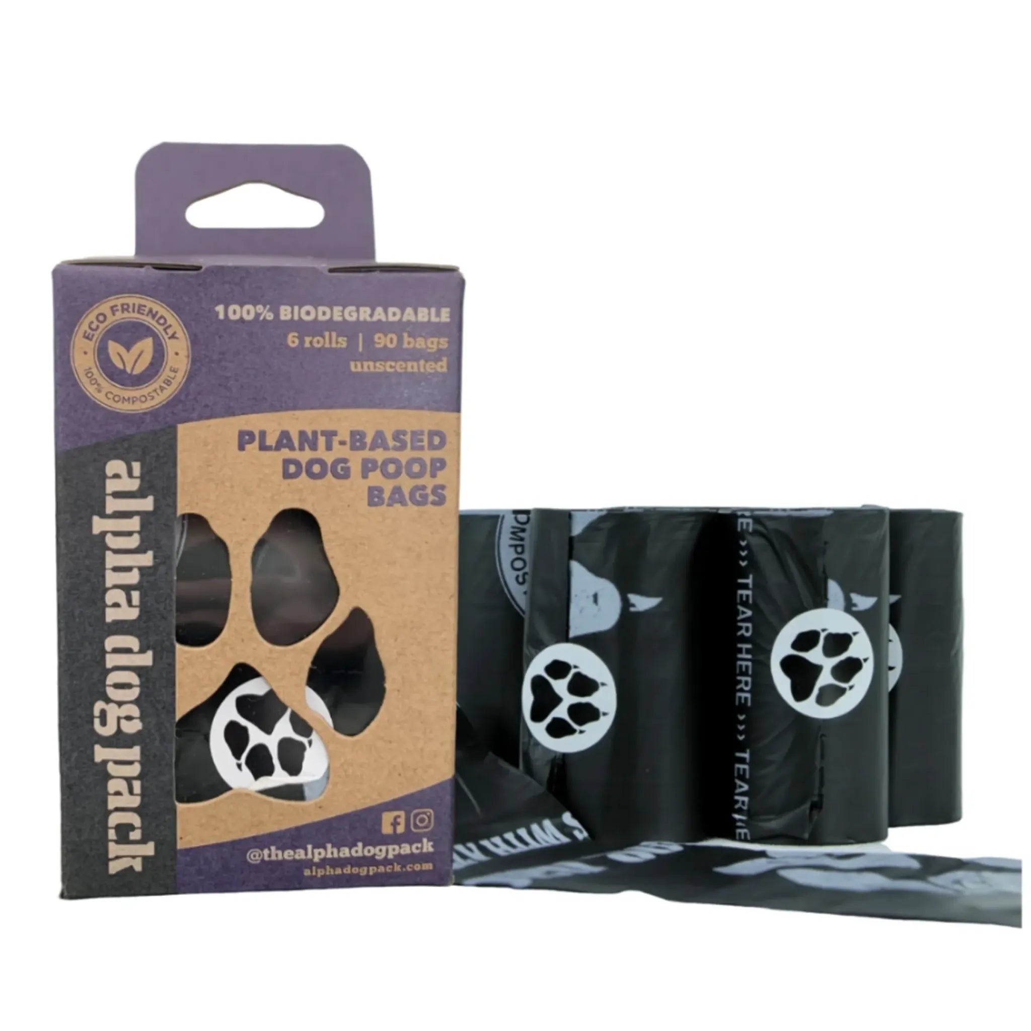 Plant‑Based Compostable Poop Bags (6 Rolls, 90 Bags) | Alpha Dog Pack