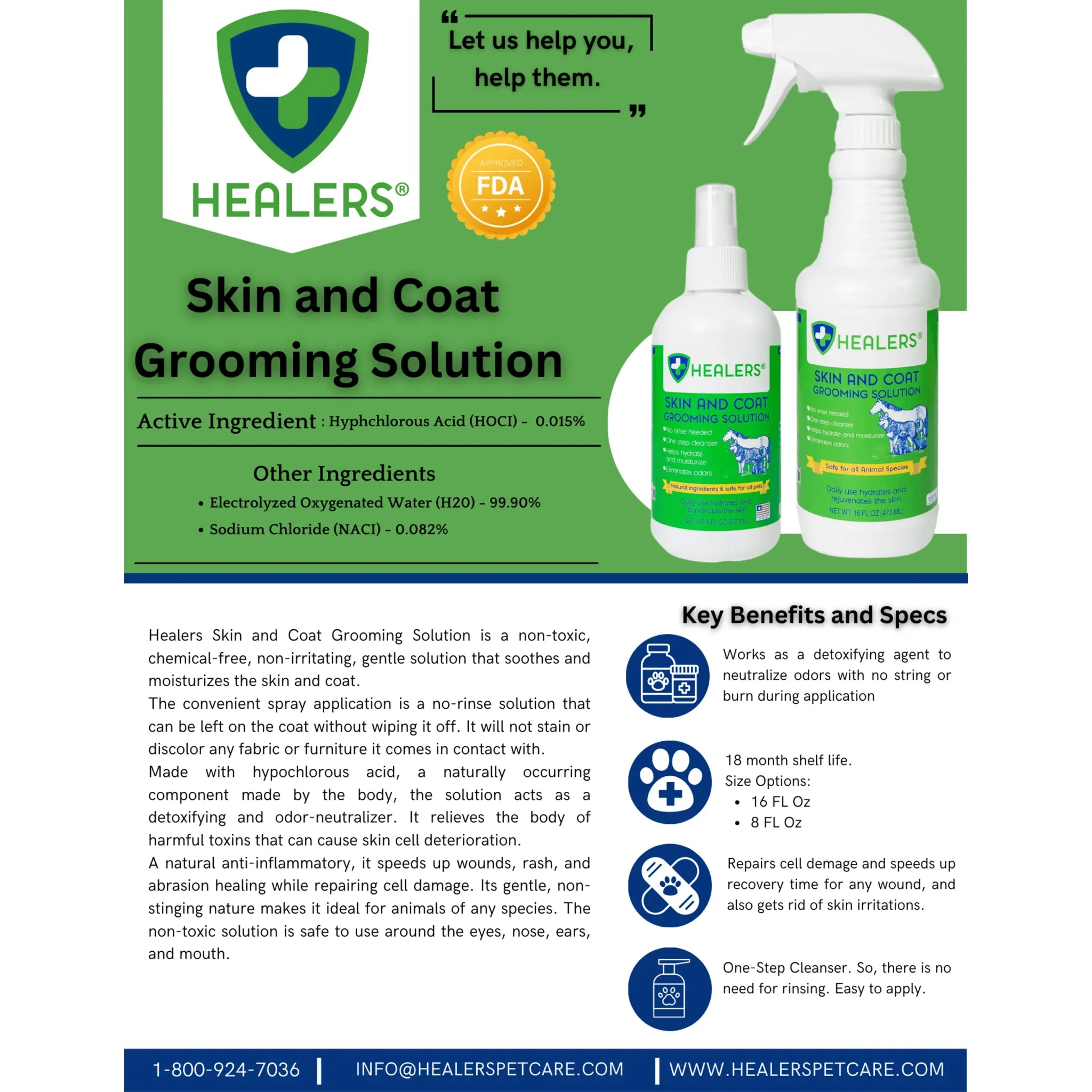 Healers Skin & Coat Grooming Solution | Natural HOCl Skin Detox & Relief Spray