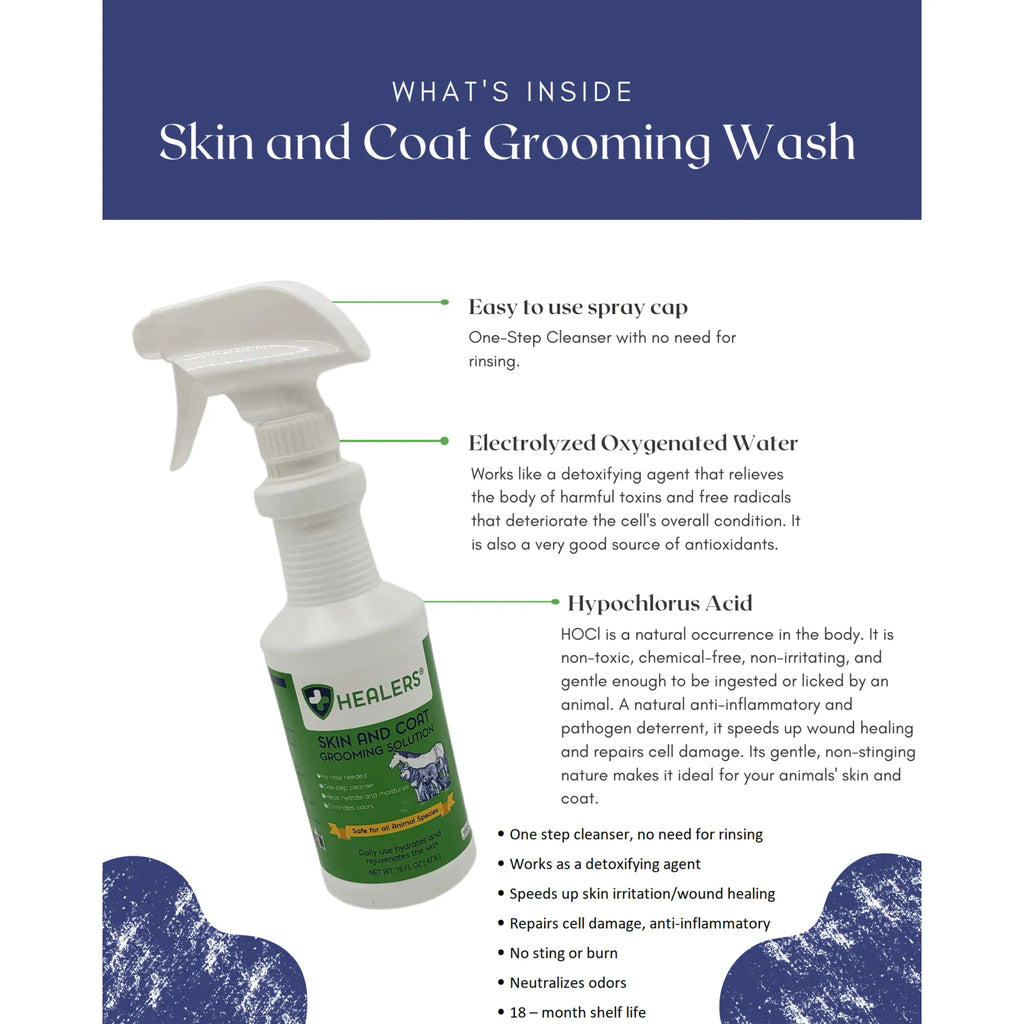 Healers Skin & Coat Grooming Solution | Natural HOCl Skin Detox & Relief Spray
