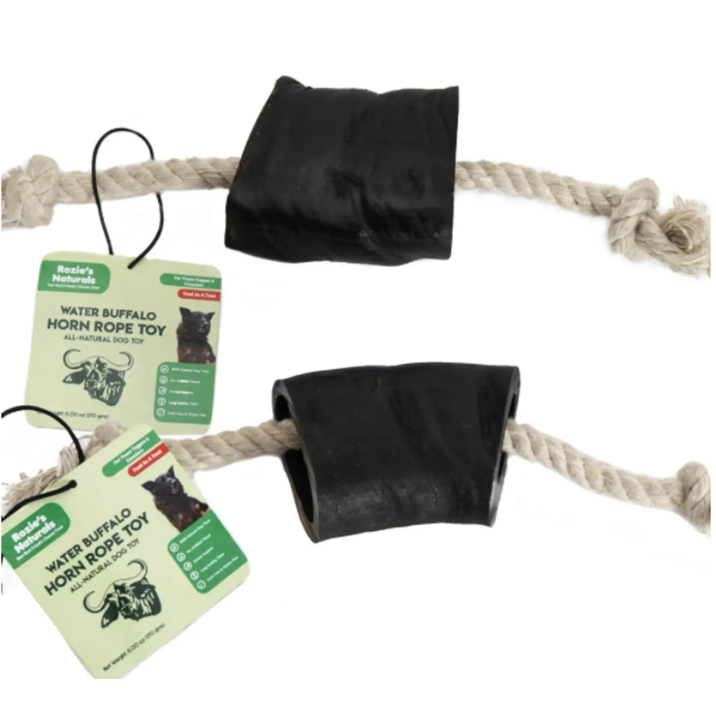 Water Buffalo Horn Rope Tug Toy – Natural Chew & Dental Tug | Rozie’s Pet Supply